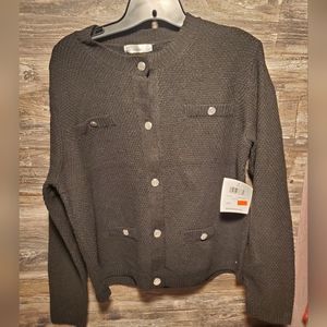 NWT 89th & Madison Knit Button Up Sweater  Neck Pullover Black new Women's Large